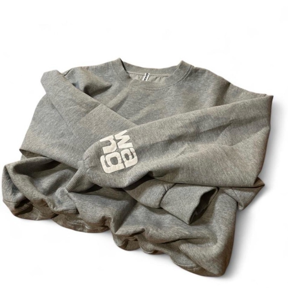 Alexander Wang Gray cropped Logo Fleece Crew Neck Pullover Sweatshirt womens L